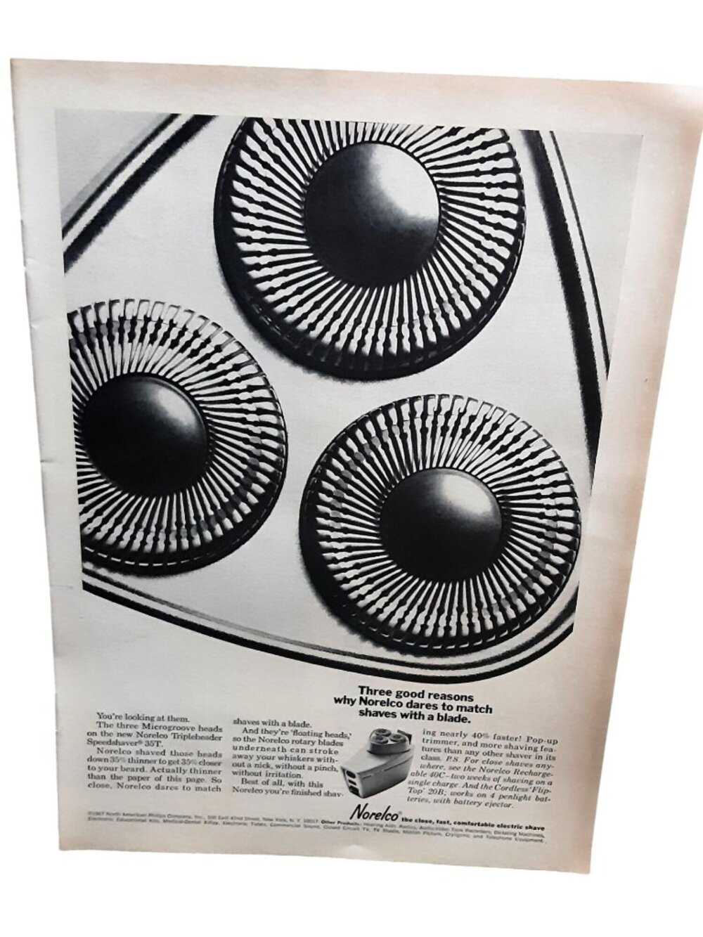 1967 Norelco Tripleheader Speedshaver 35T Vintage Shaver Print Ad